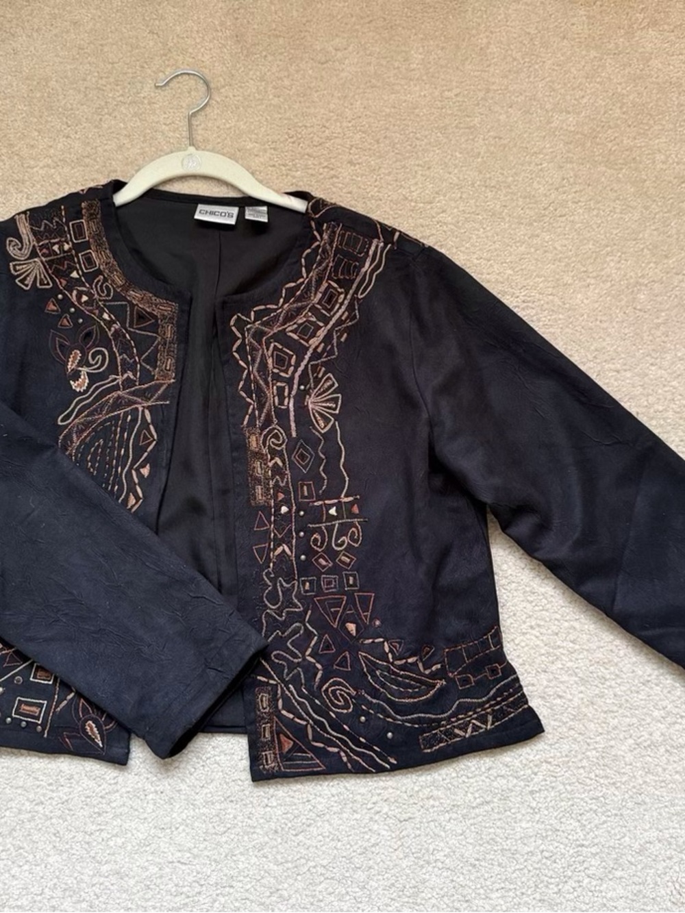 Chico's Black Jacket with Copper Embroidery